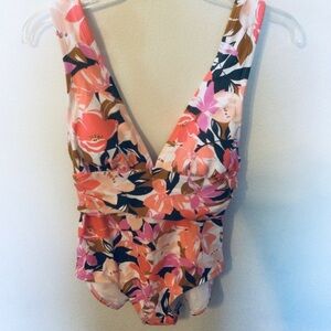 Kona Sol V-Neck Pink Orange Black One Piece Chic Swimsuit Size Small